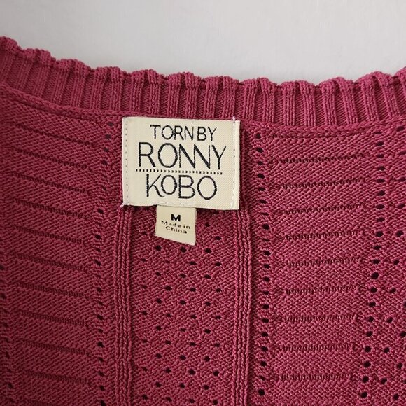 TORN BY RONNY KOBO | knit peplum top sweater burgundy red sz M - Picture 6 of 6